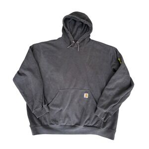 Carhartt Hoodie Charcoal Gray Loose Fit Heavyweight Workwear Sweatshirt XXL